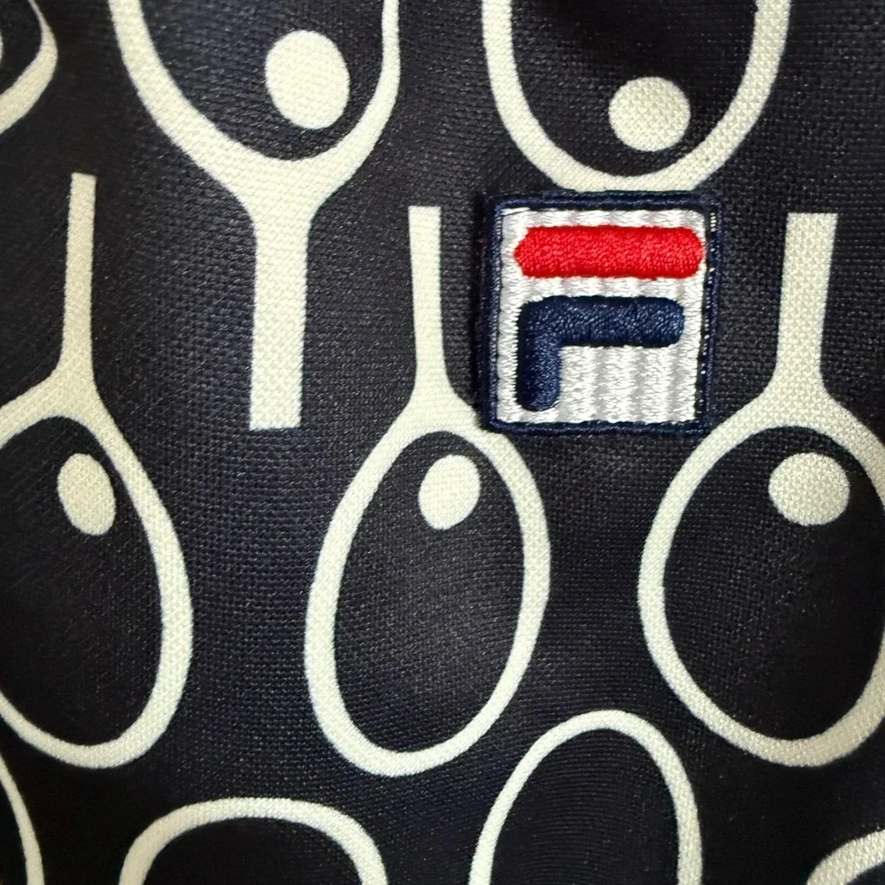 Fila Navy White Tennis‎ Racket Print Midi Skirt w/ Pockets Women's Medium NWT